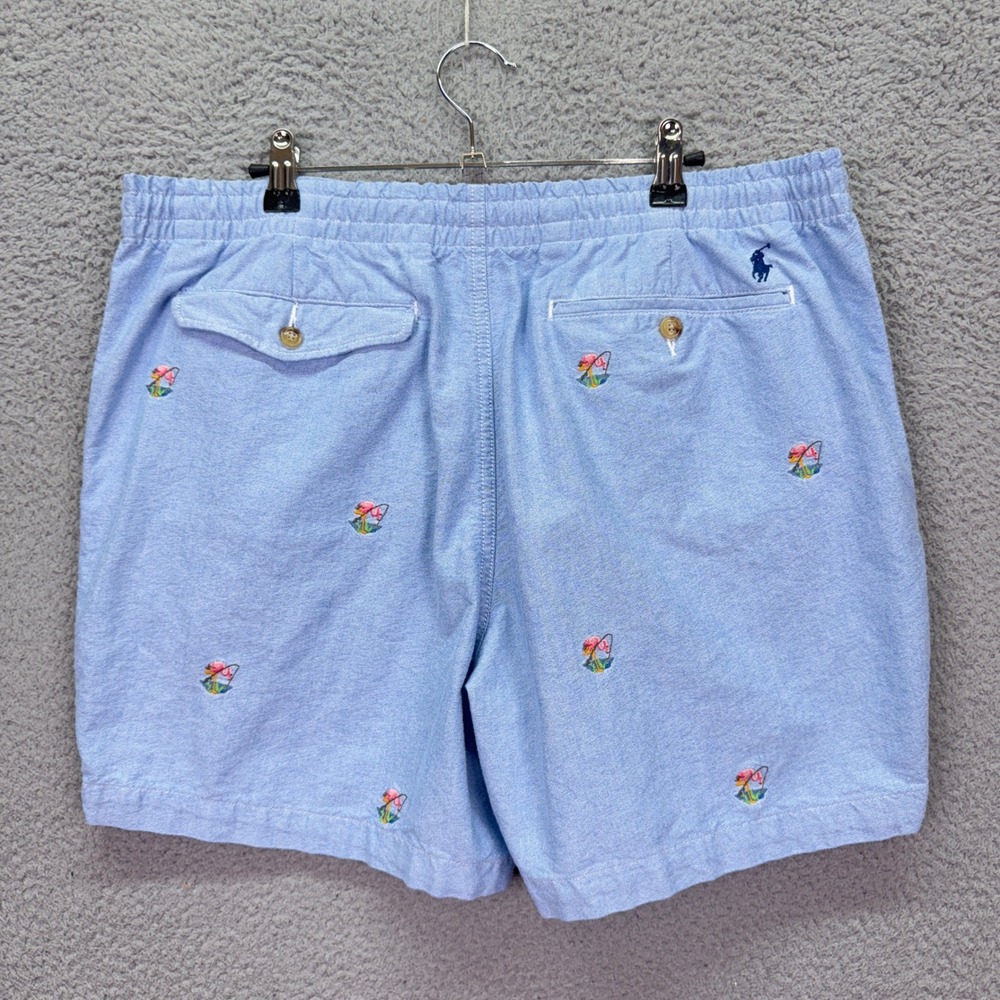 Polo Ralph Lauren Shorts Mens XL Blue Oxford Flamingo Embroidered 5" Preppy - Picture 2 of 11